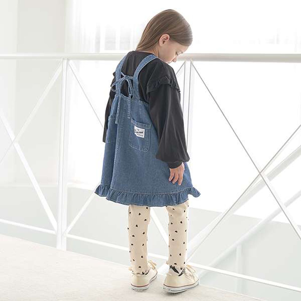 Soft Denim Heart Embroidery Jumper Skirt,Blue, large image number 6