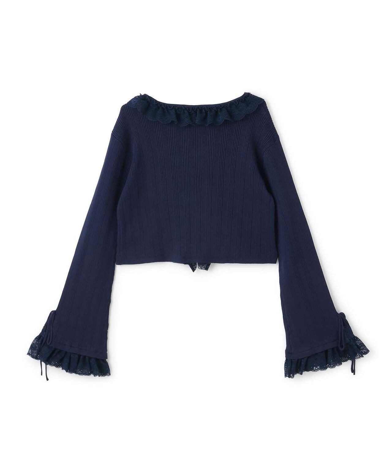 Frill Lace Knit Cardigan,Navy, large image number 5