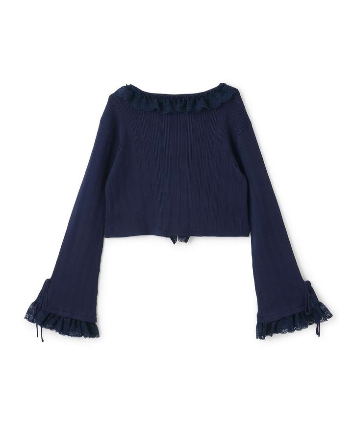 Frill Lace Knit Cardigan,Navy, medium image number 5