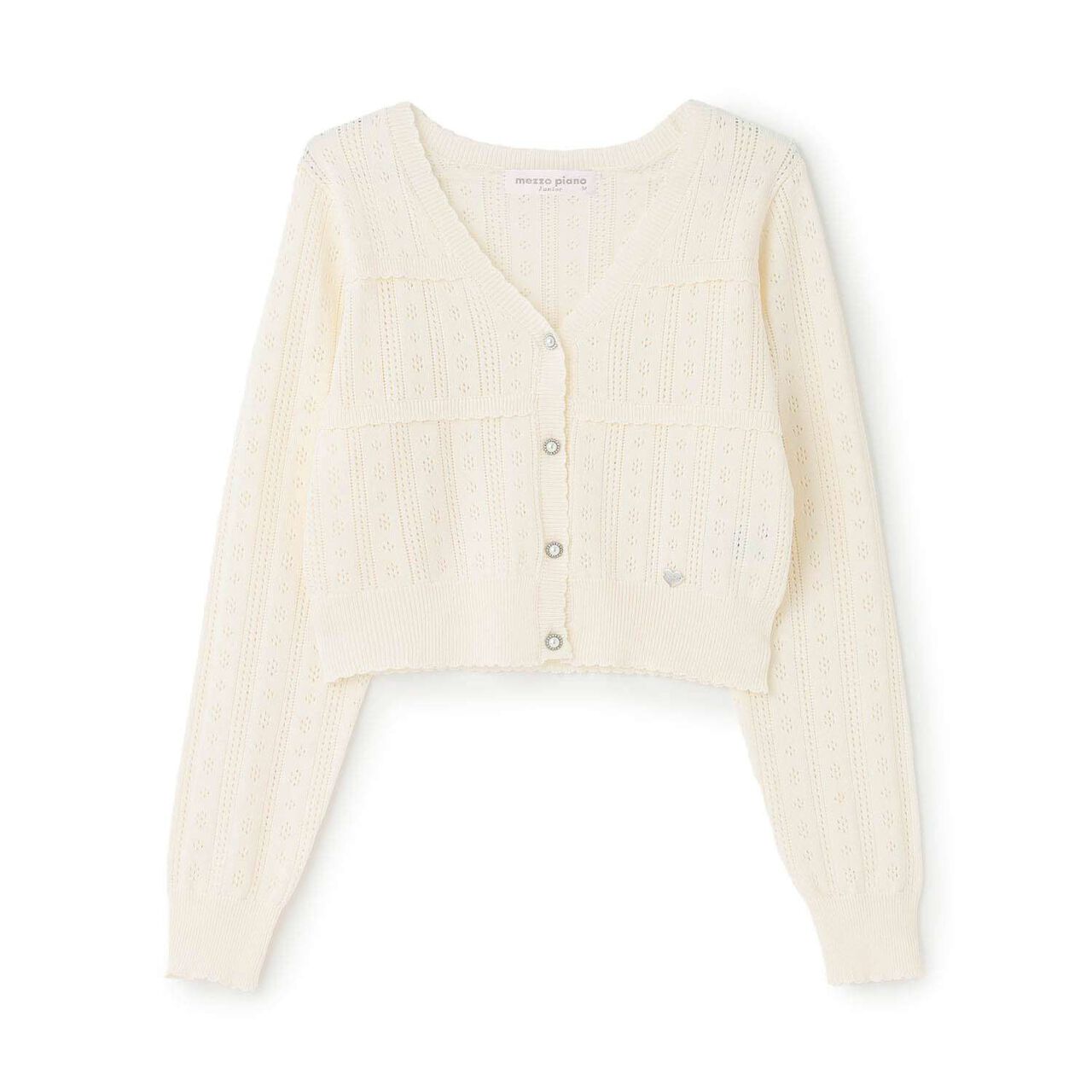 Lace Pattern Rhinestone Button Cardigan♪,Black, large image number 8