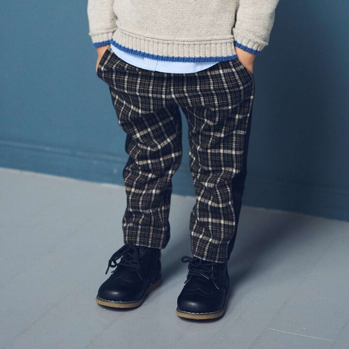 Jacquard Checkered Tapered Pants,Black, medium image number 0