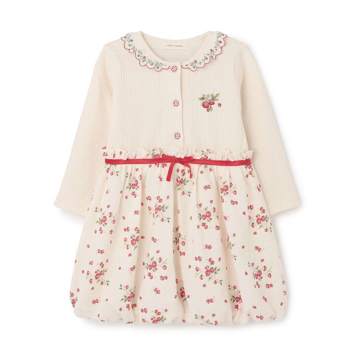 Wild Strawberry Long-Sleeve Balloon One-Piece Dress [Organic] [Made in Japan],Pearl white, medium image number 4