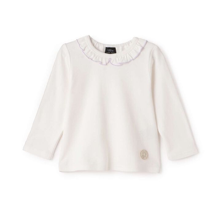 Organic Frilled Collar Long-Sleeve T-Shirt,Blue green, medium image number 6