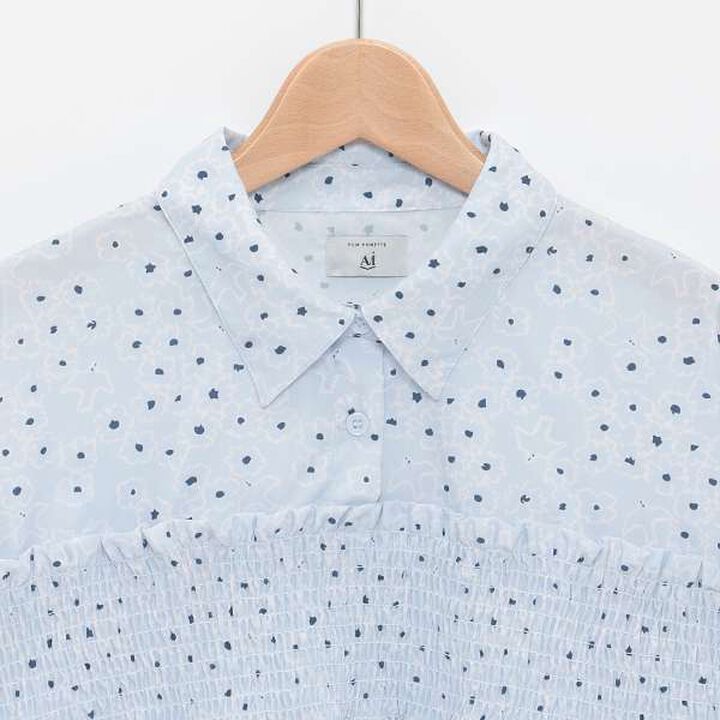 [AMI] Flower Bird Shirring Blouse,Navy, medium image number 9