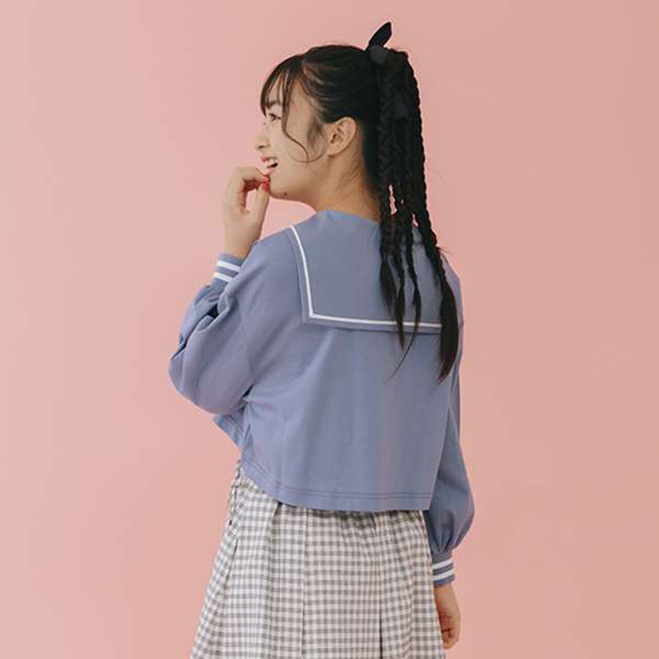 Short-Length Sailor Long-Sleeve Shirt & Tank Top Set,Sax blue, large image number 0