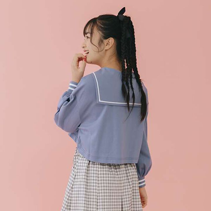 Short-Length Sailor Long-Sleeve Shirt & Tank Top Set,Sax blue, medium image number 0