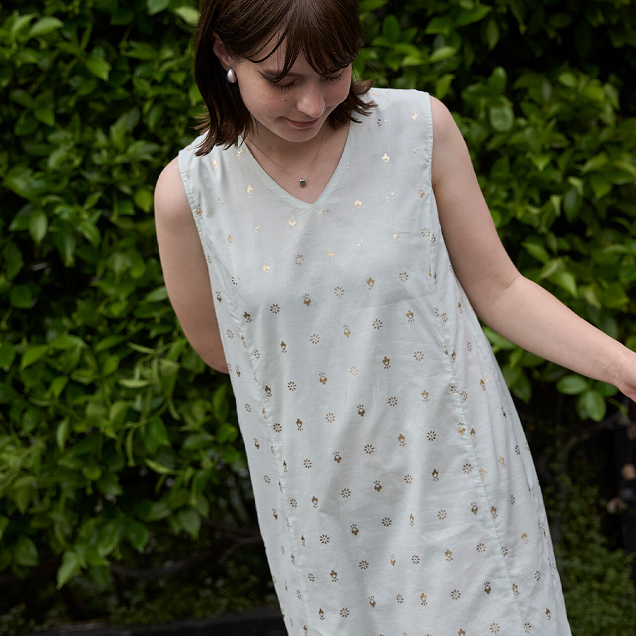 [Link] Foil Print One-Piece Dress,Light pink, large image number 5