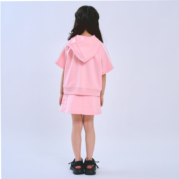 [Cool Touch] Striped Short-Sleeve Hoodie Outfit Set,Red, medium image number 2