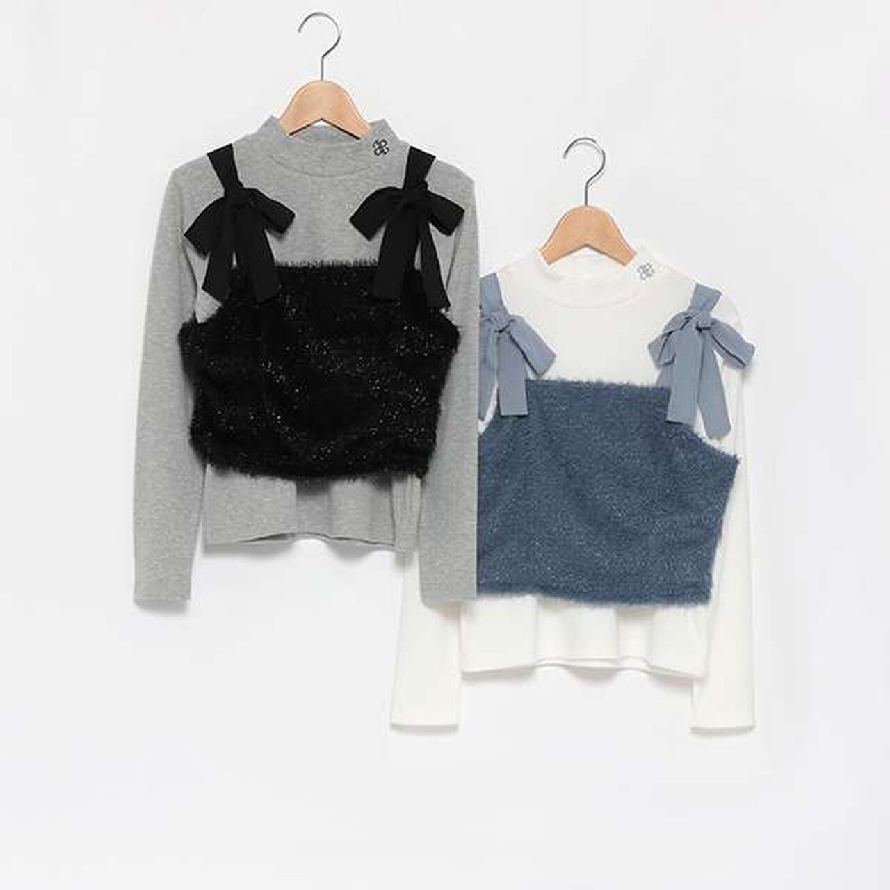 Shaggy Camisole + Ribbed Top Set,Blue, large image number 2