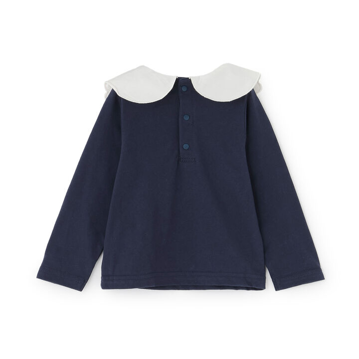 Strawberry Embroidery Scallop Collar Top,Navy, medium image number 12
