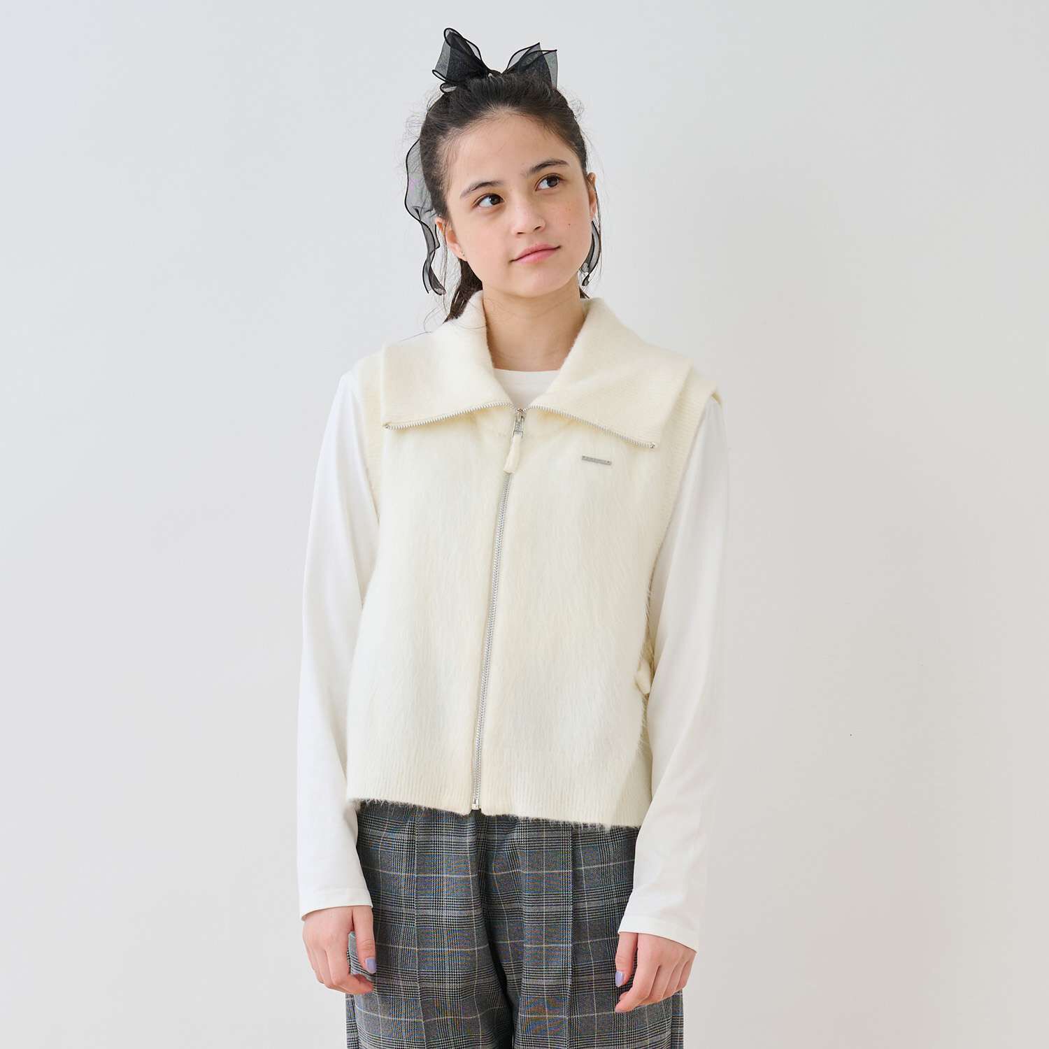 ZIP Knit Vest × Long Sleeve T-Shirt Set[Available in 130cm