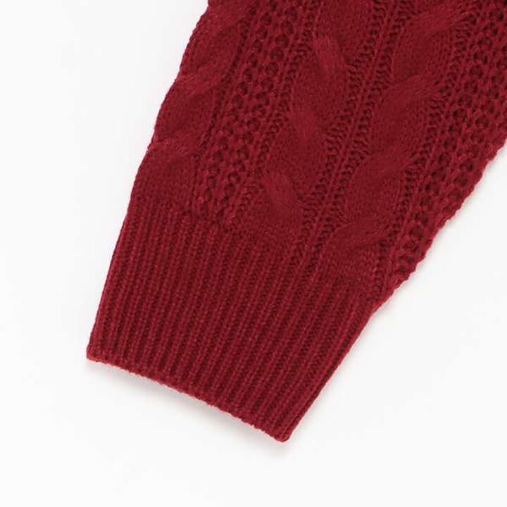 Washable Cable Knit Zip Cardigan,Wine red, medium image number 12