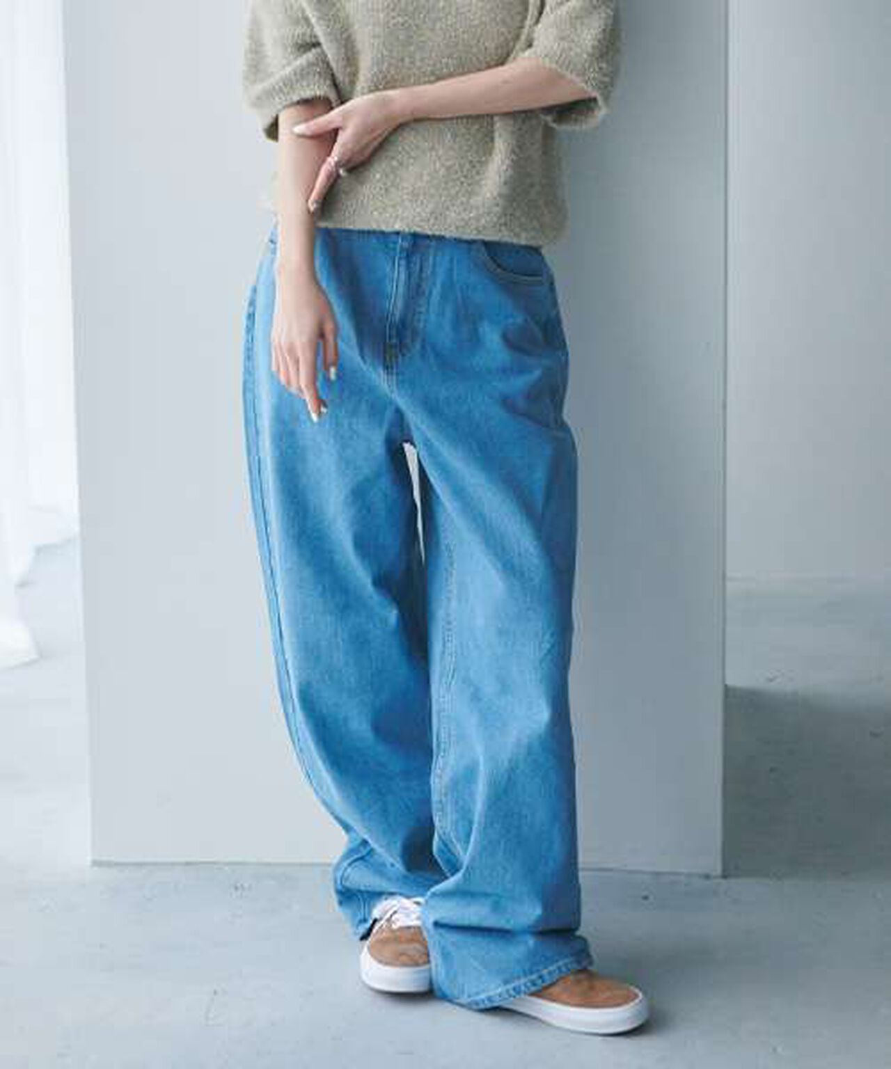 Denim Wide Tapered Pants,Sax blue, large image number 0
