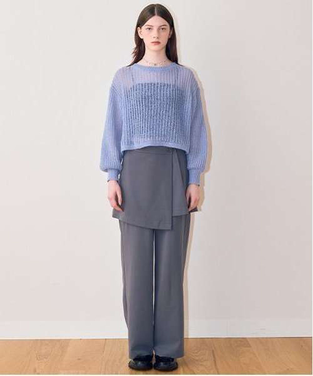 Layered Skirt Pants,Gray, large image number 4