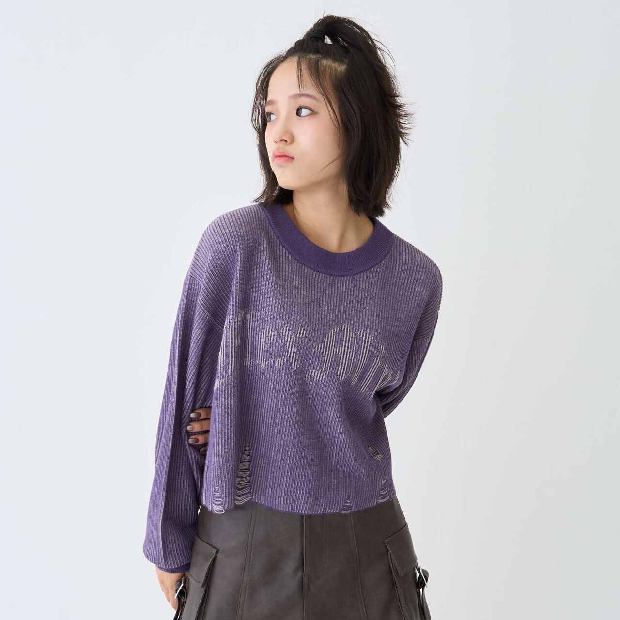 [LTXC] Logo Vintage Cropped Knitwear,Purple, large image number 0