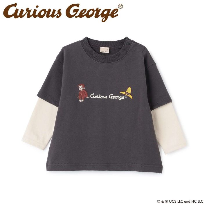 Curious George Layered Long-Sleeve Sweatshirt,Charcoal gray, medium image number 0