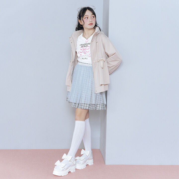 Checkered Box Pleated Skirt-Pants & Tulle Skirt Set,Black, medium image number 1