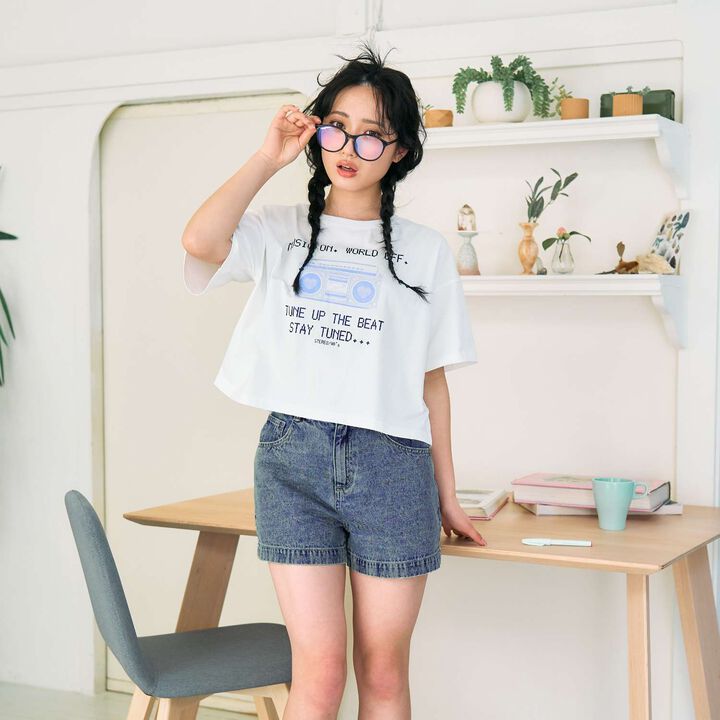 Embossed Loco Denim Shorts,, medium