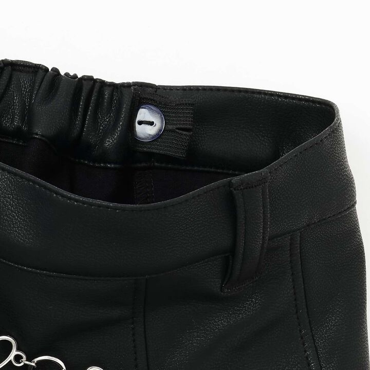 Denim & Faux Leather Skirt with Decorative Chain,Navy, medium image number 3