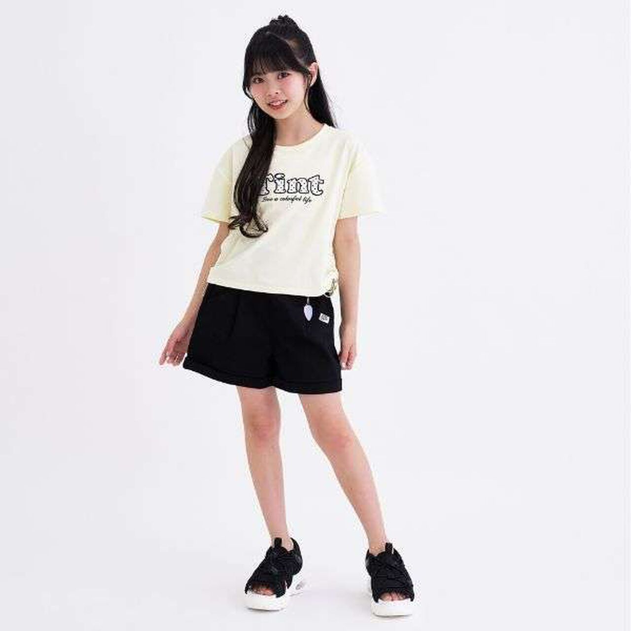 [Cool Touch] Side Drawstring Appliqu&eacute; Short-Sleeve T-Shirt,Off white, large image number 1