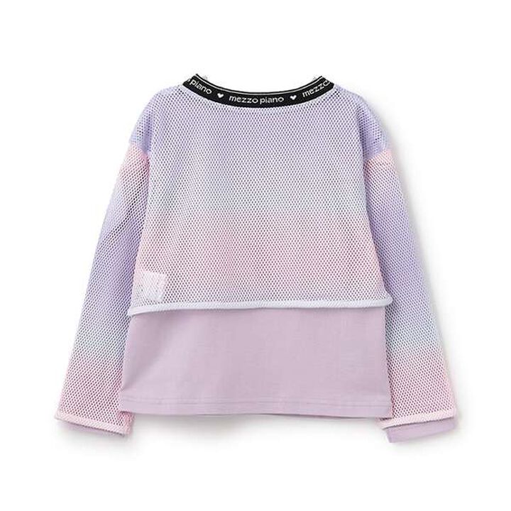 Gradient Mesh & Shoulder Cut Long Sleeve T-Shirt Set,Lilac, medium image number 1