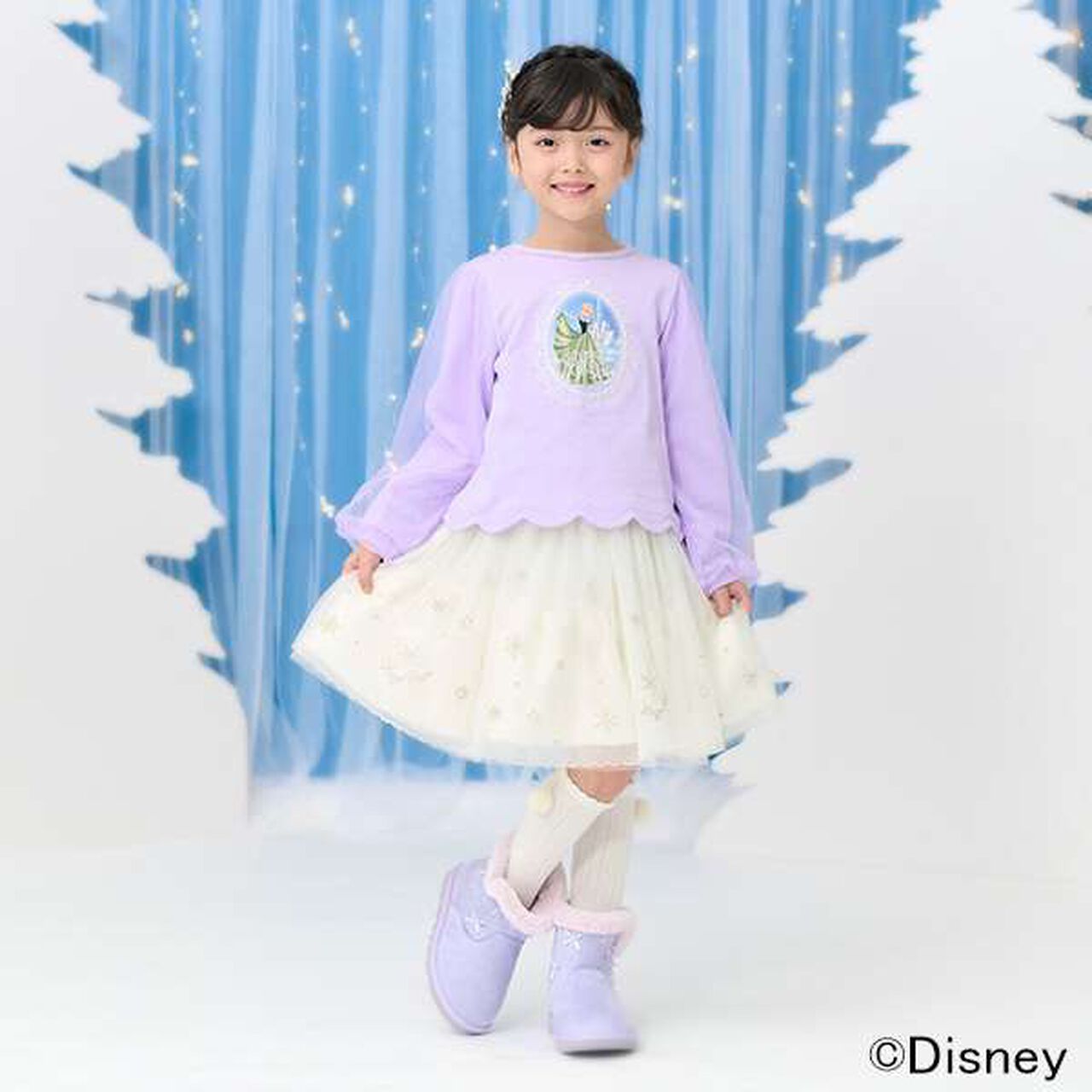 [Frozen] Tulle Sleeve Scallop Trim Sweatshirt,Light blue, large image number 8