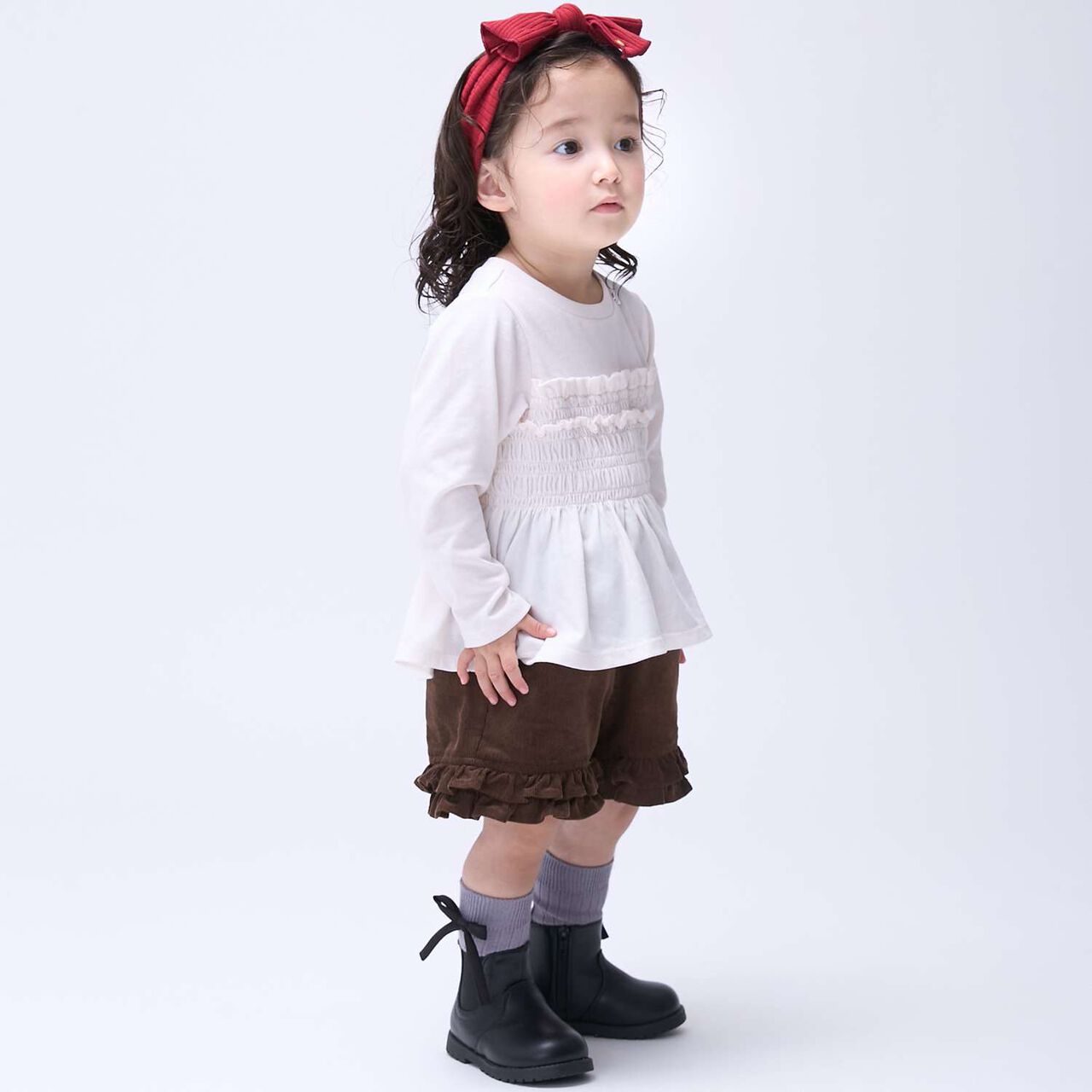 Link - Shirred Peplum Long-Sleeve T-Shirt,Pearl white, large image number 4
