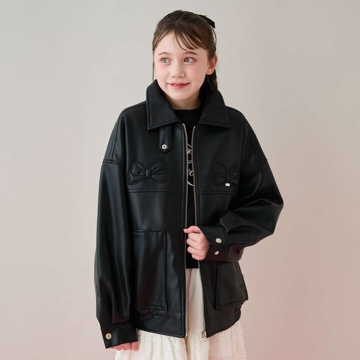 Ribbon Appliqué Faux Leather Jacket (with Faux Fur Collar),Dark brown, medium image number 17