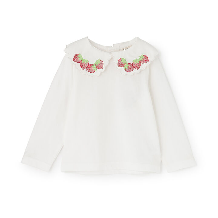 Strawberry Embroidery Scallop Collar Top,Navy, medium image number 10