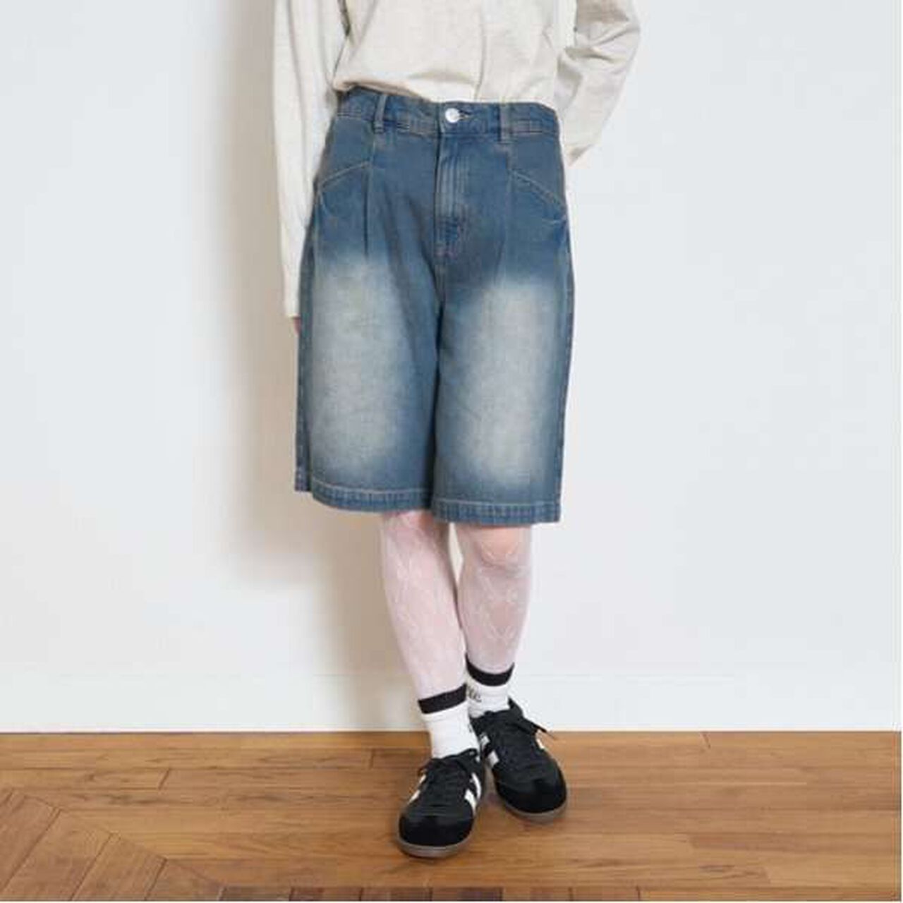 [LTXC] Tuck Half Denim Pants,Black, large image number 7