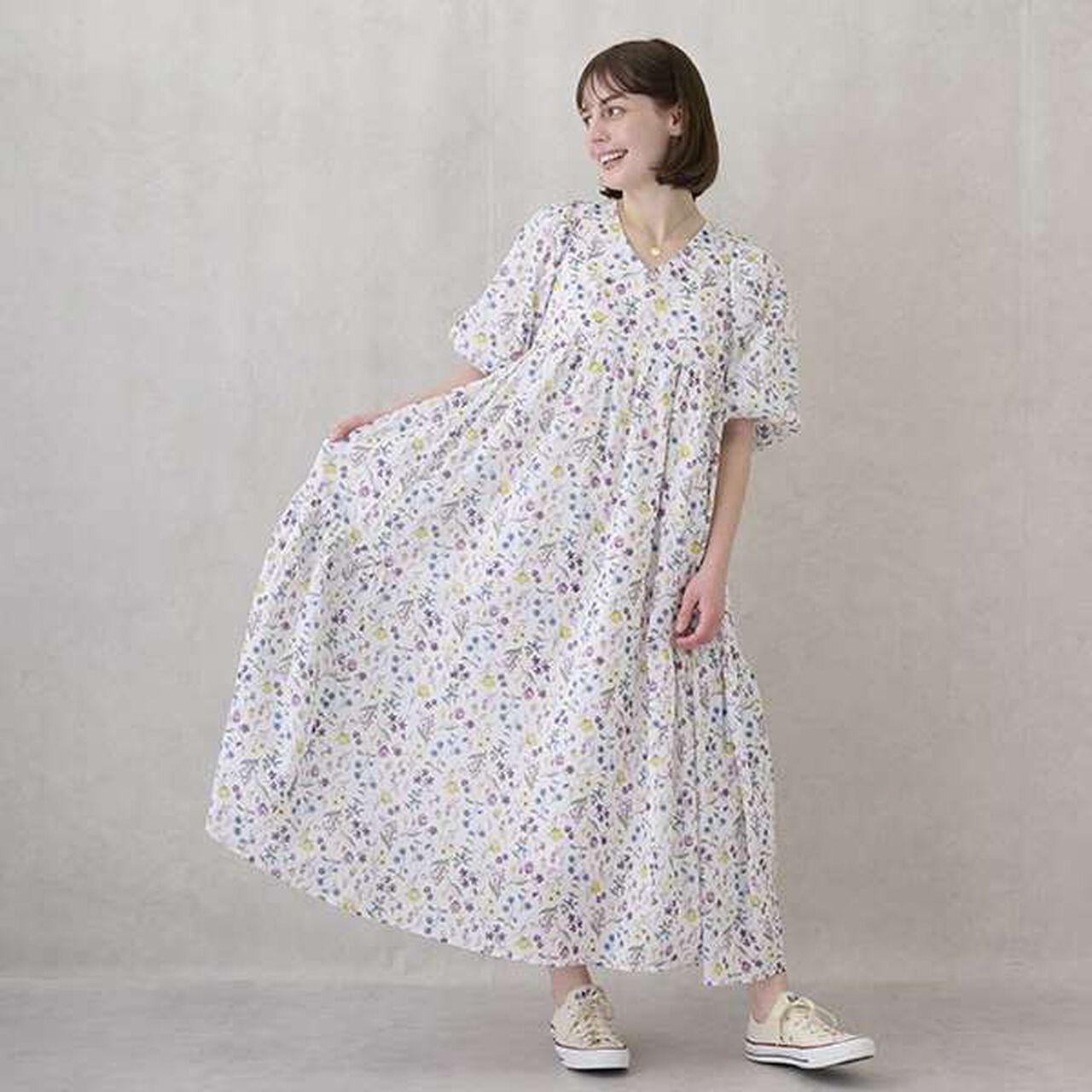 [Link] Lame Stripe & Floral Pattern One-Piece Dress,Off white, large image number 16