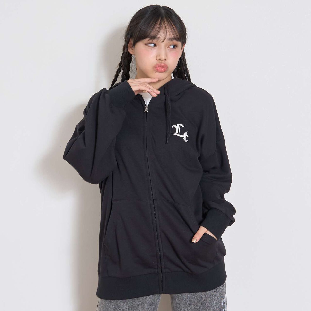 Loose Zip Parka,Black, large image number 0