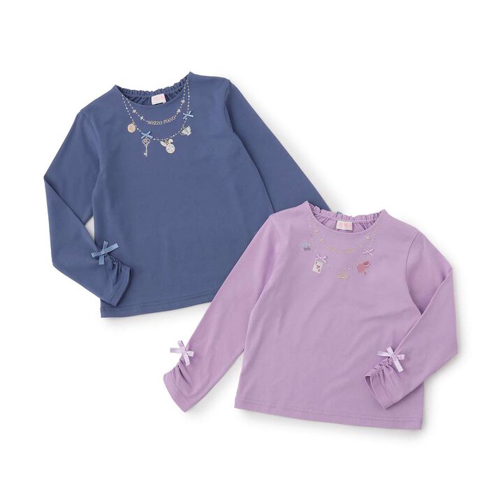 Alice Necklace Embroidery Long-Sleeve T-Shirt,Lavender, medium image number 5