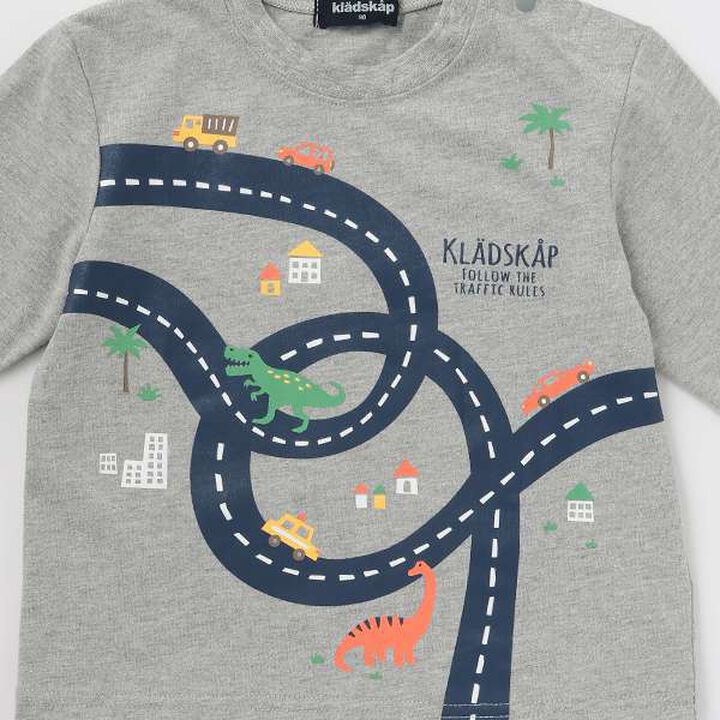 Car &times; Road &times; Dinosaur Long-Sleeve T-Shirt,Top gray, medium image number 3