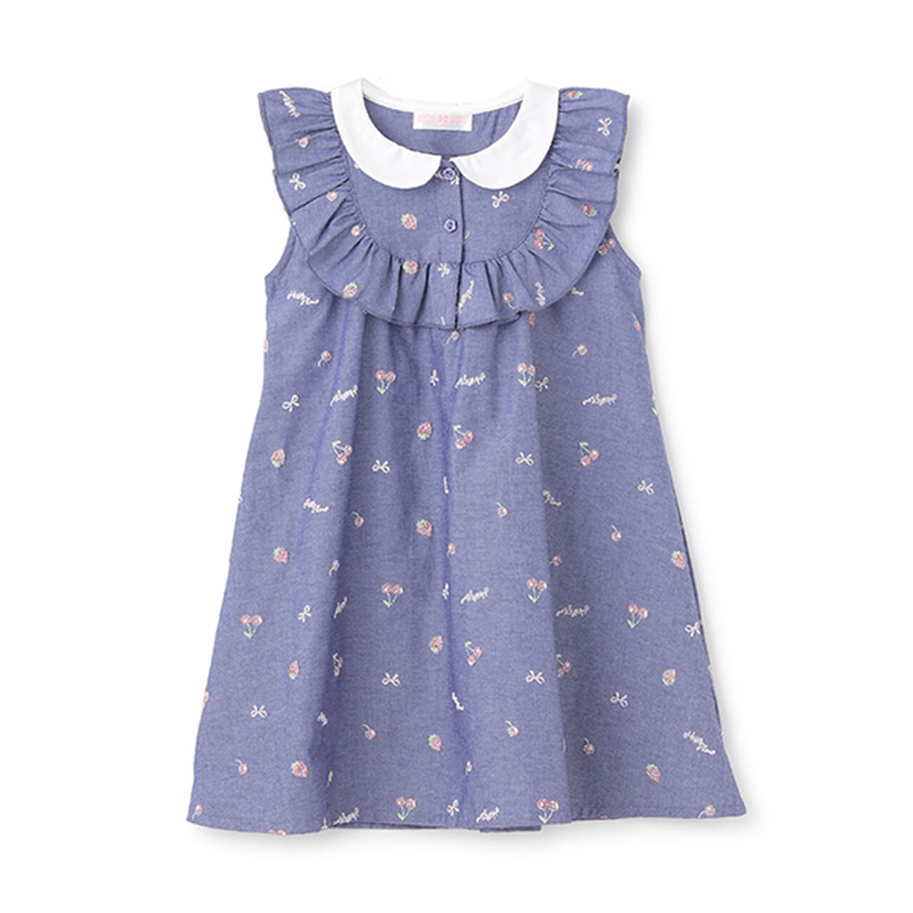 Little Fruit Off-Shoulder Dungaree,Navy, large image number 0