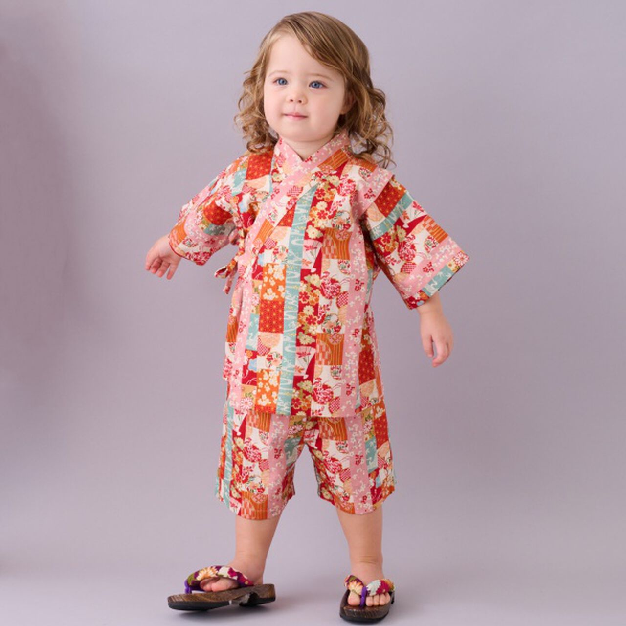 Jinbei Suit (Striped Patchwork Pattern),Purple, large image number 17