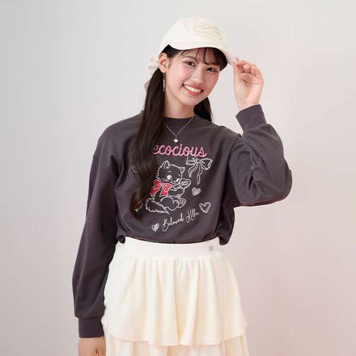 Kitten & Ribbon Long-Sleeve T-Shirt,Charcoal gray, medium image number 12