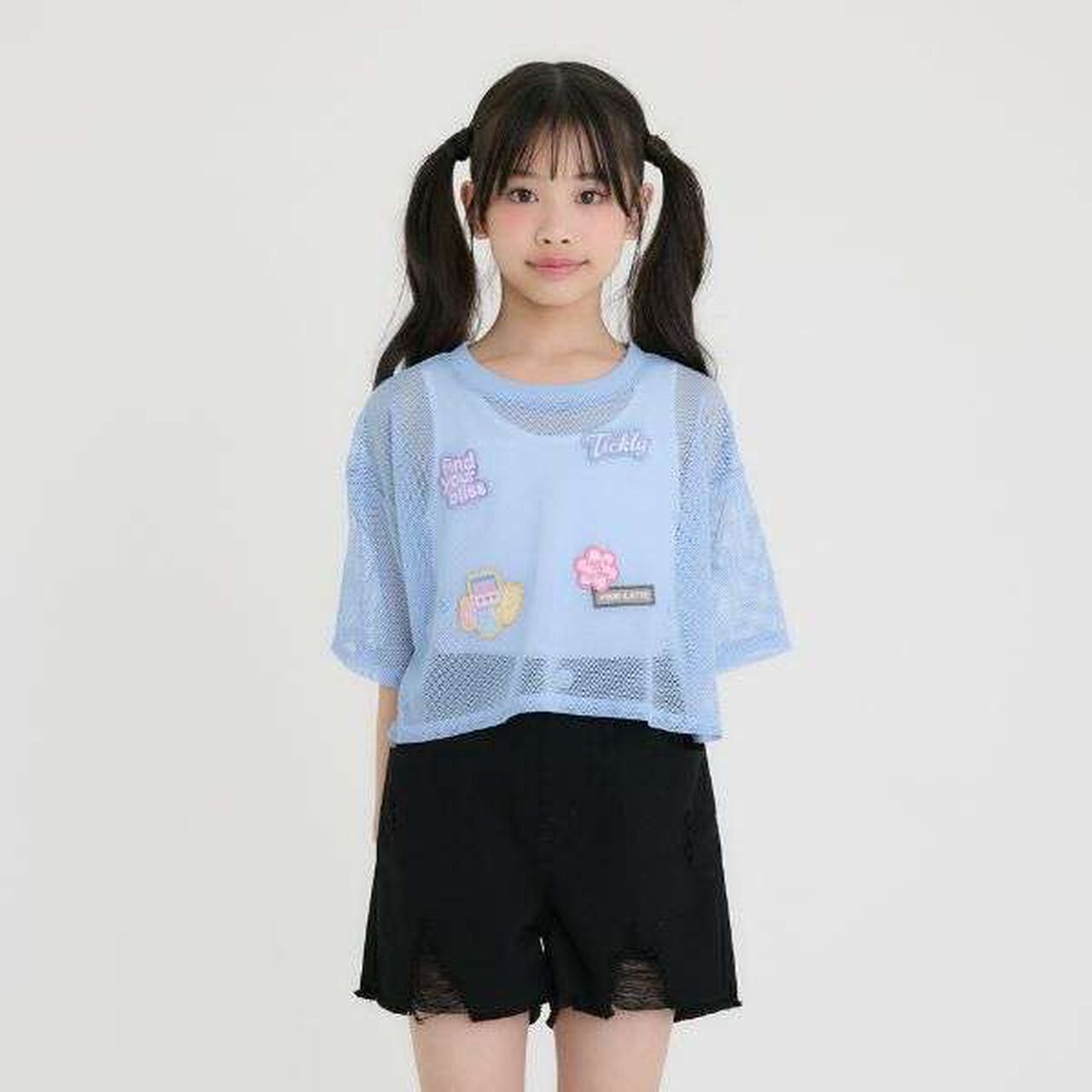[Cool Touch Inner Only] Patch Mesh Short-Sleeve T-Shirt & Tank Set,Black, large image number 23