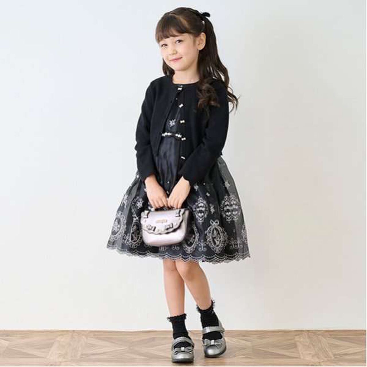 Rose Embroidery Organza One-Piece Dress,Black, large image number 0