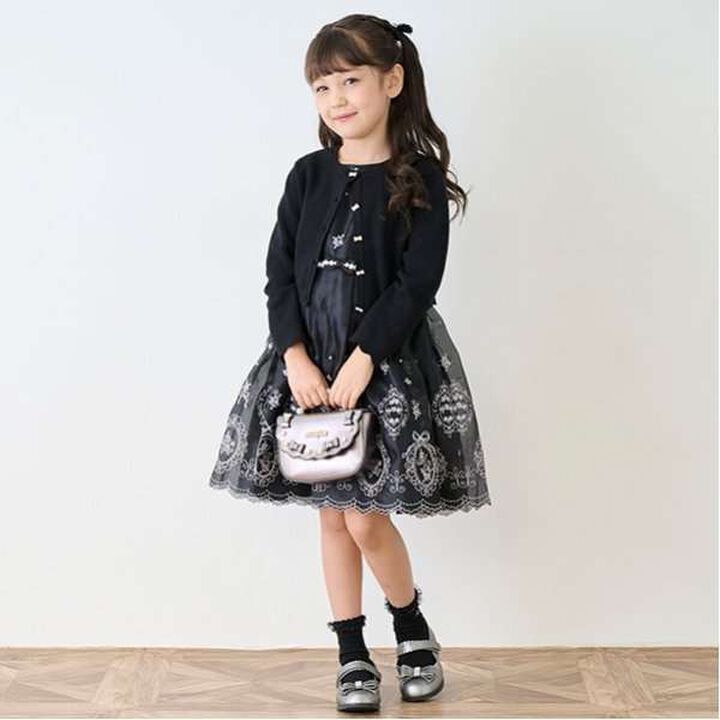 Rose Embroidery Organza One-Piece Dress,Black, medium image number 0