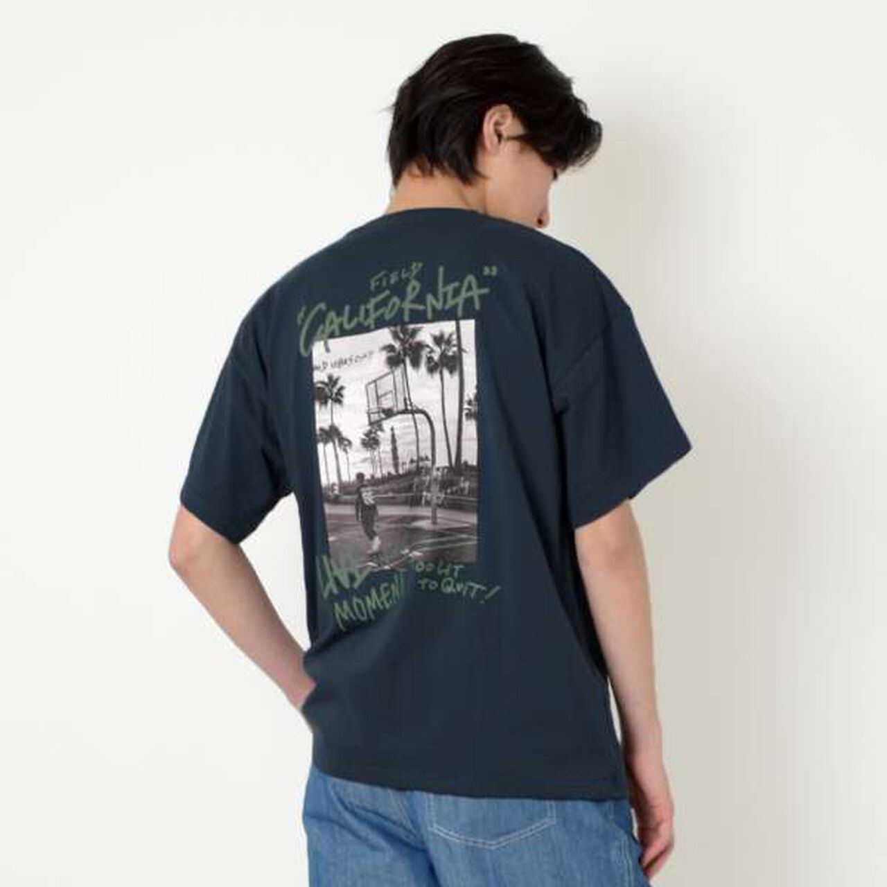 [Anti-Stain] Resort Back Print Short Sleeve T-Shirt,Navy, large image number 0