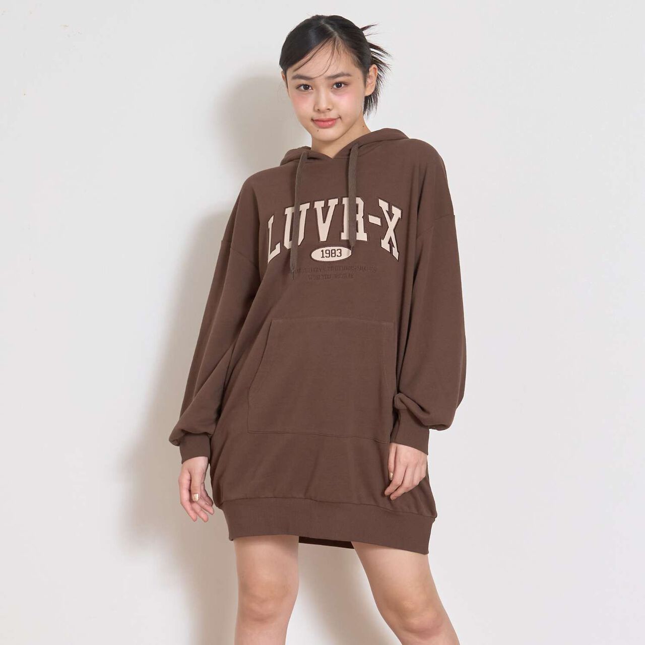 Loose Parka One-Piece Dress,Brown, large image number 0
