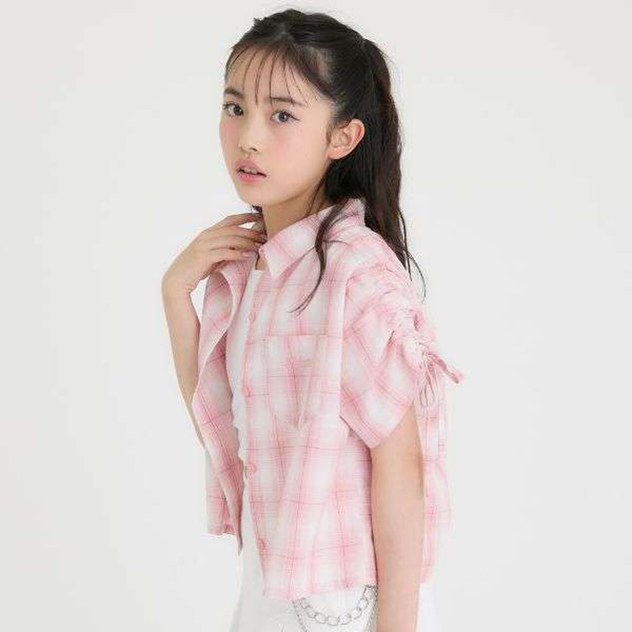 [3WAY] Checkered Shirt with Sleeve Drawstring + Tank Top Set,Black, large image number 27