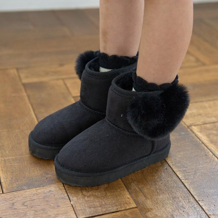 Heart-Embellished Sheepskin Boots,Black, medium image number 0