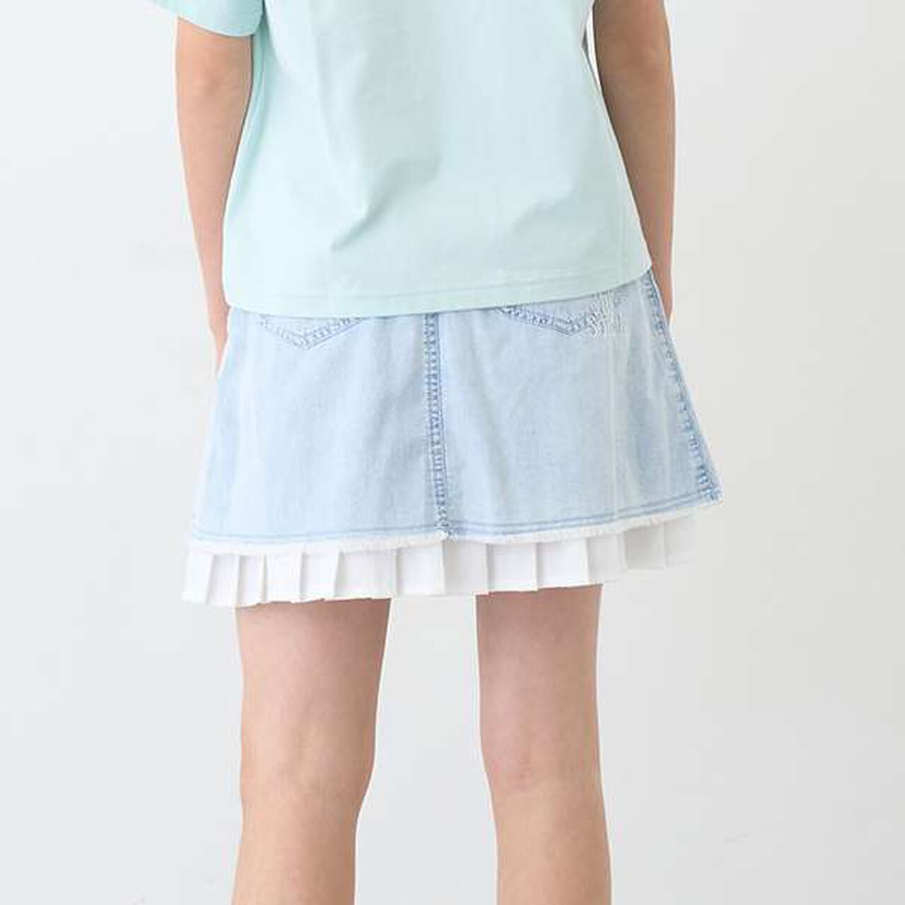 Layered Denim Skirt with Inner Pants,Light blue, large image number 24