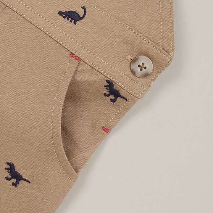 Dinosaur Embroidered Overalls,Beige, medium image number 8