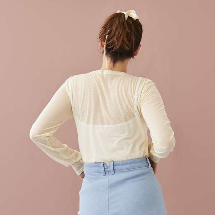 [LADIES] Sheer T-Shirt with Bra Top,Light beige, medium image number 8