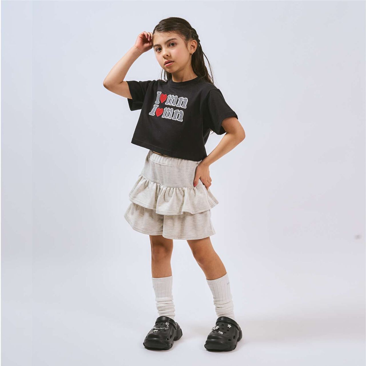 Cut and Sew Tiered Skirt with Shorts,Black, large image number 8