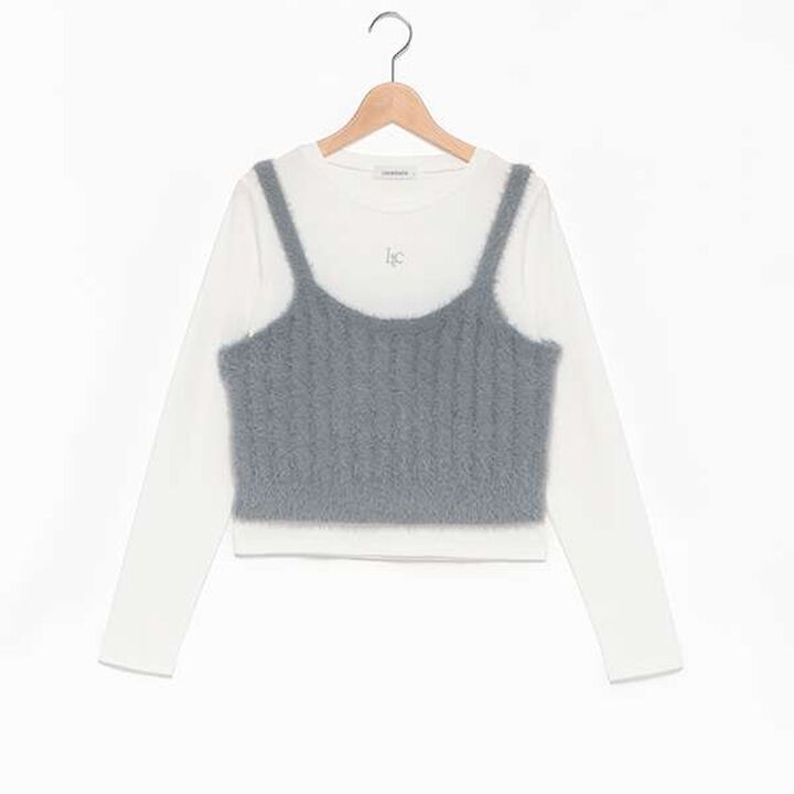 Washable Shaggy Vest Inner Set,Light gray, medium image number 6