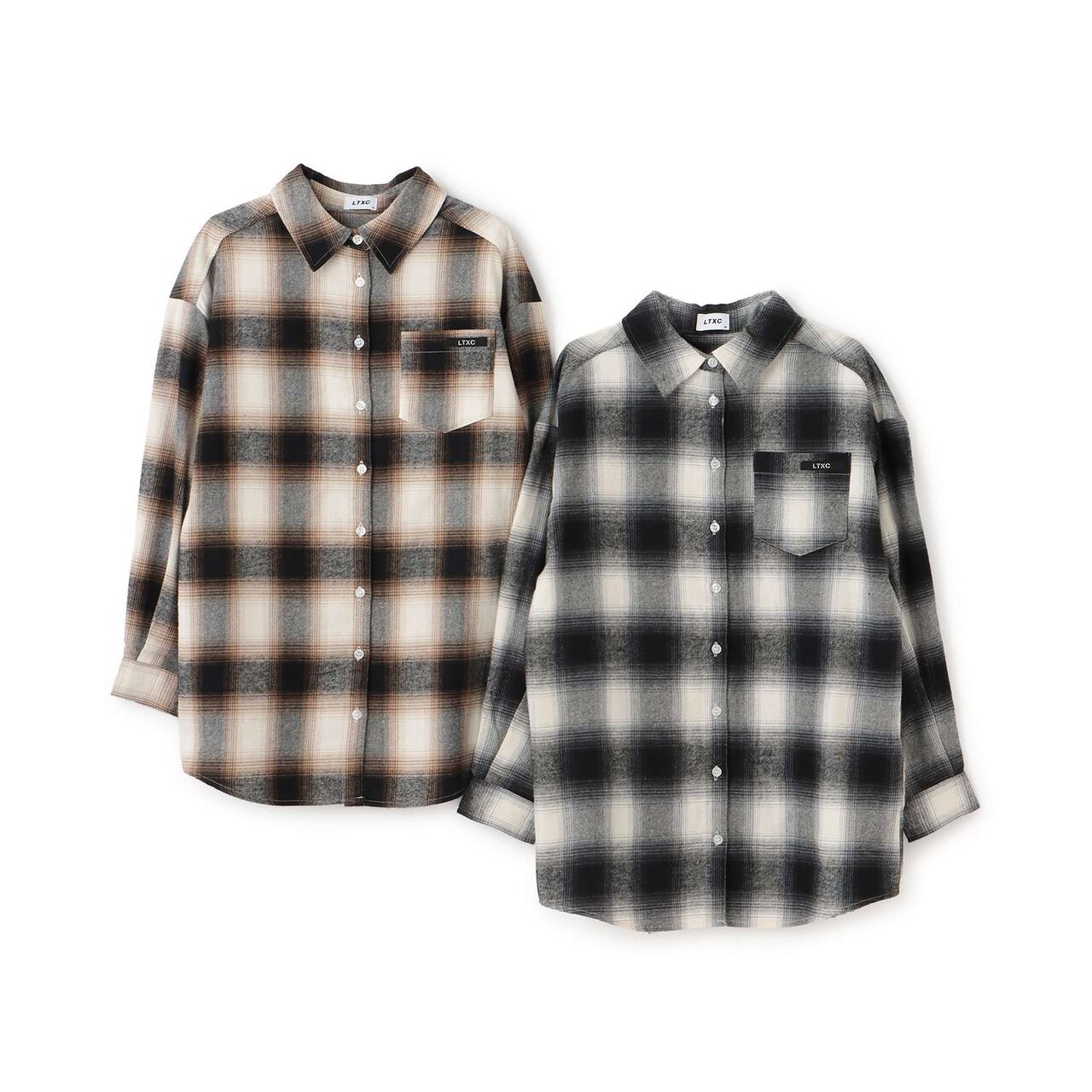 [LTXC] 100% Cotton Checkered Loose Shirt Dress,Black, large image number 4